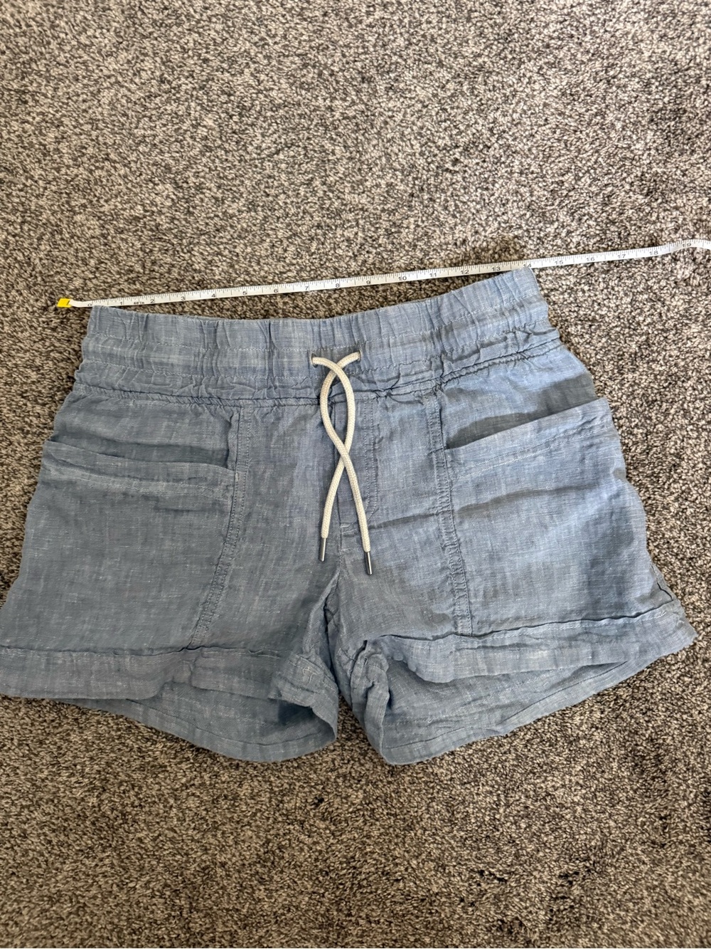 Athleta Light Blue Women's Linen-Blend Drawstring Shorts